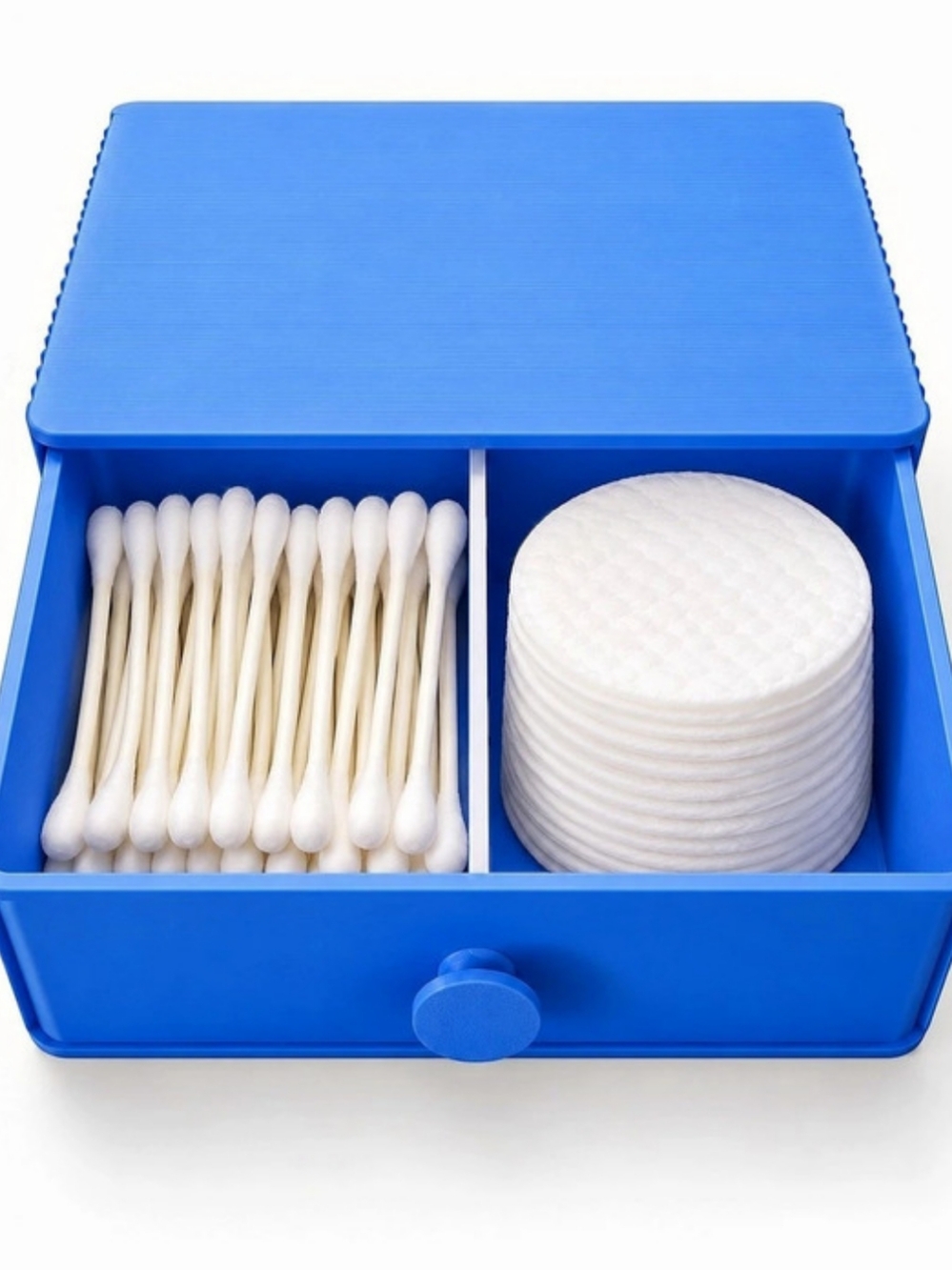 3D Printed Cotton Pad Q-Tip Holder Organizer Drawer Bathroom Vanity Blue